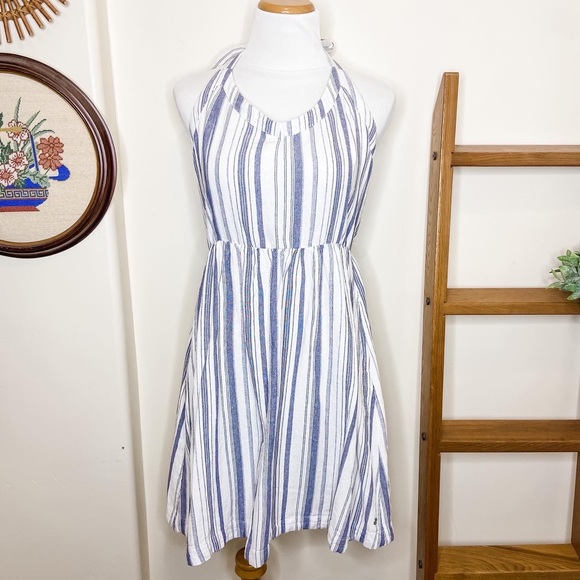 Roxy Dresses & Skirts - ROXY From The Side Halter Blue White Striped Dress